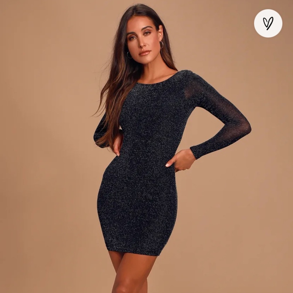 Gift of Love Black and Silver Backless Long Sleeve Bodycon Dress